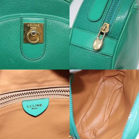CELINE Shoulder Bag Leather Green Gold - Picture 11 of 13